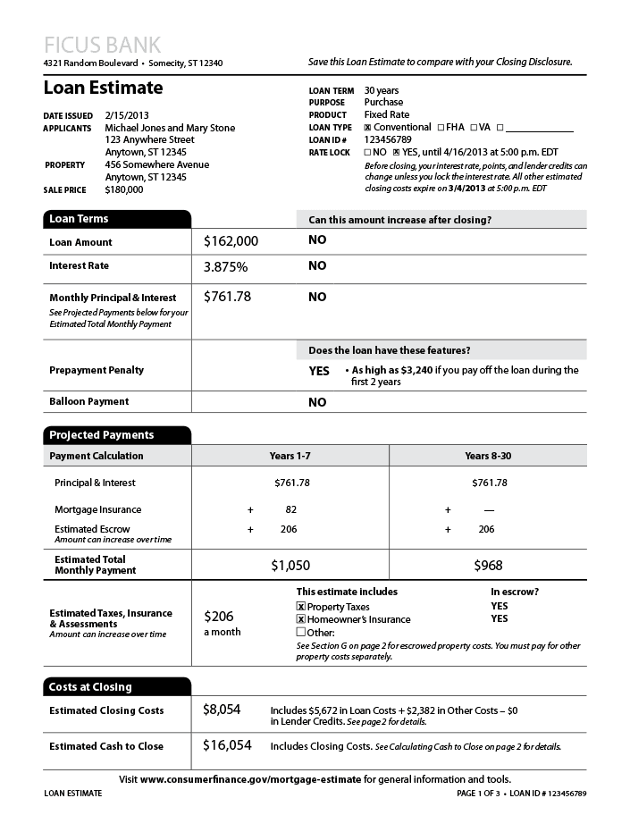 Loan Estimate Page 1